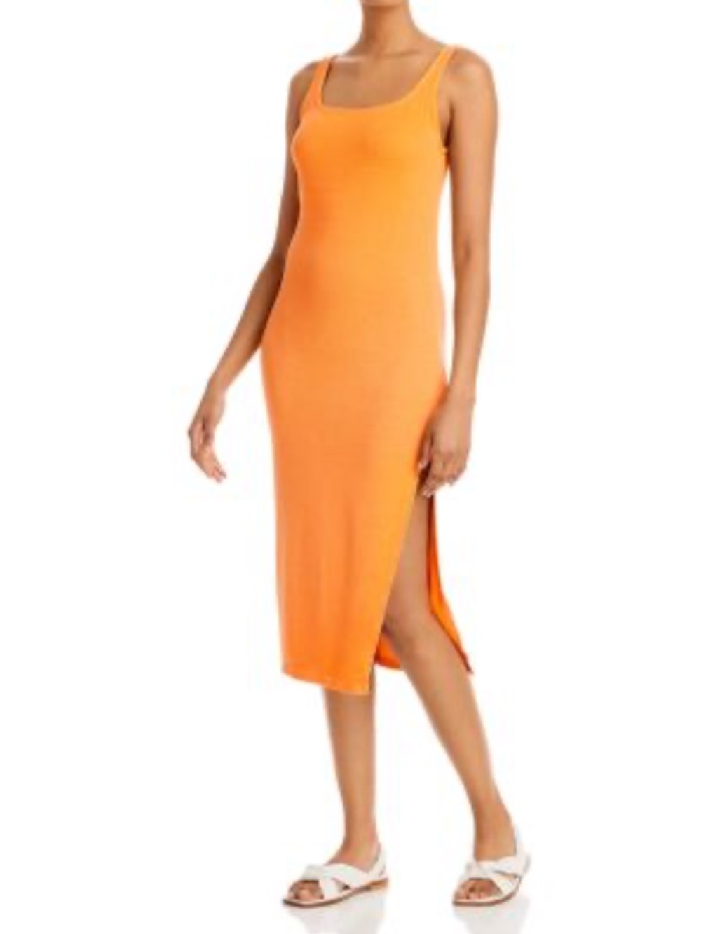 Velvet By Graham & Spencer Ashanti Midi Ribbed Tank Dress Size Large Orange